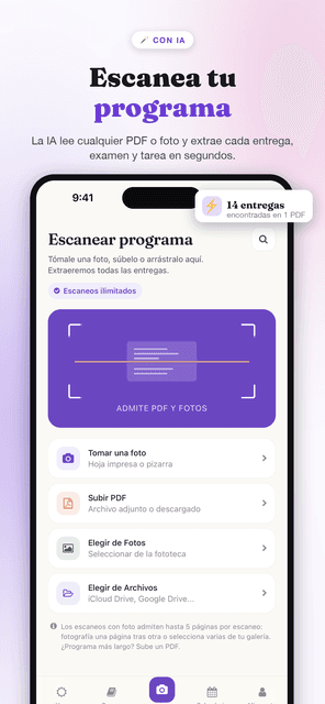 Pantalla de escaneo de Semora con las opciones de tomar una foto, subir un PDF o elegir un archivo